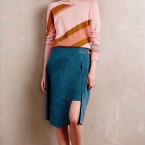 Leifsdottir for Anthropologie Teal Suede Asymmetrical Skirt
